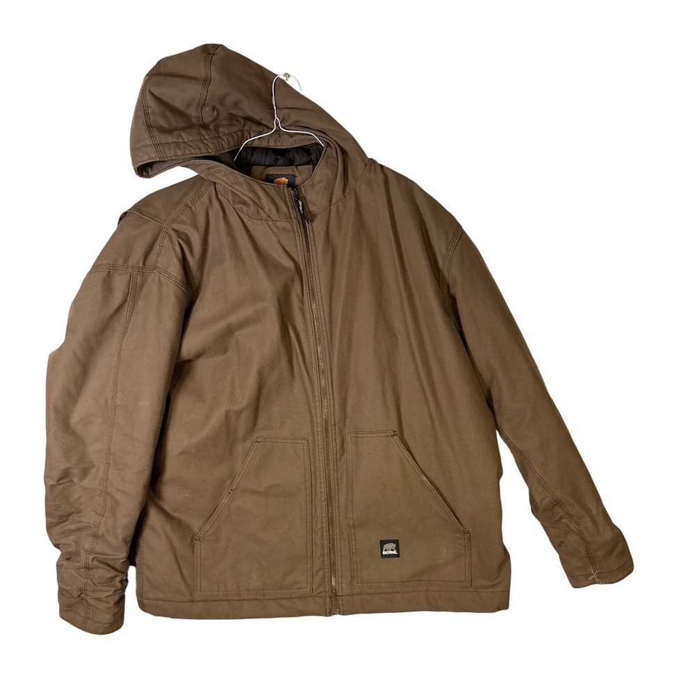 Berne Workwear Mens 2XL Brown Canvas Hooded Quilted Lined Jacket HJ64DW